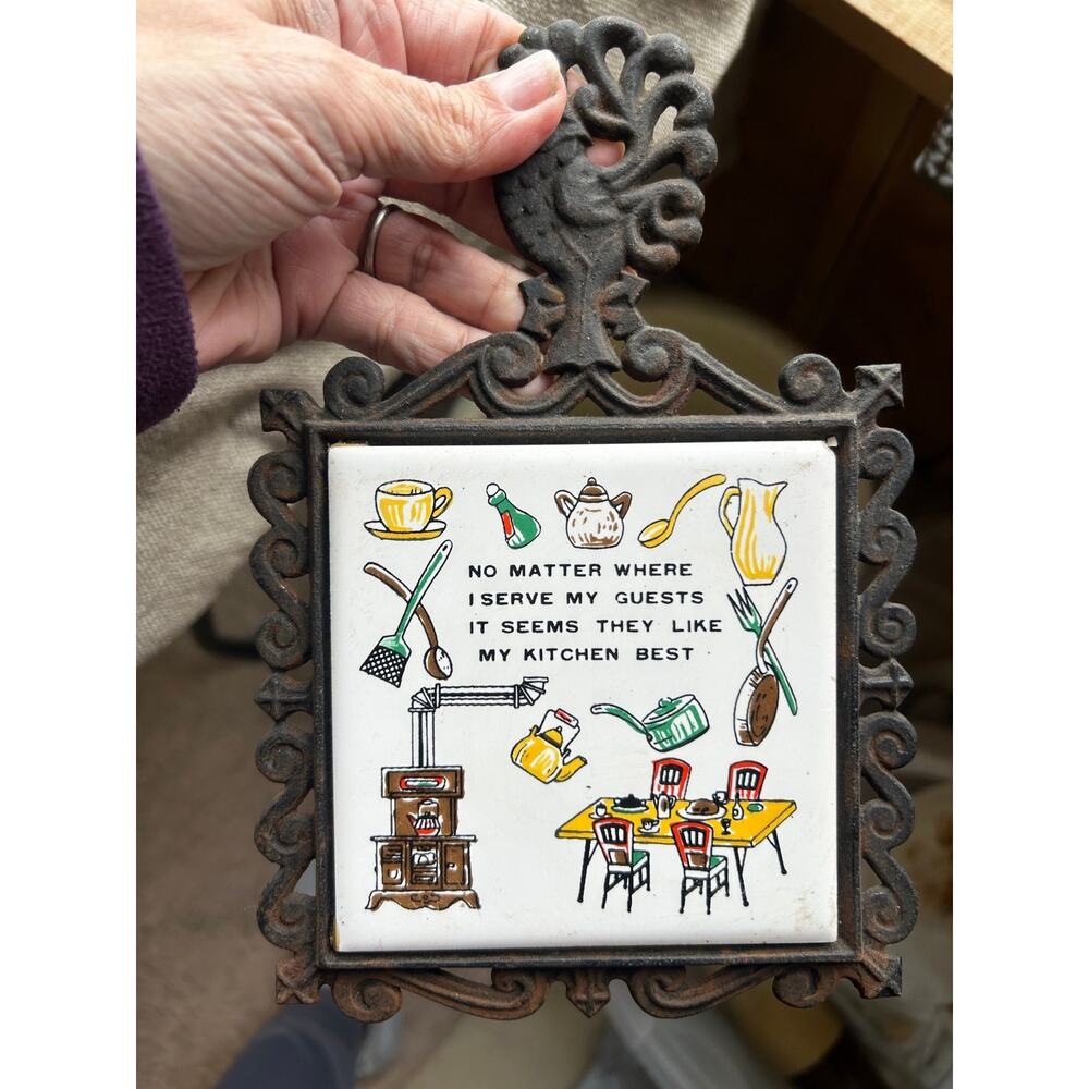 Cast Iron Trivet Kitchen with Rooster
